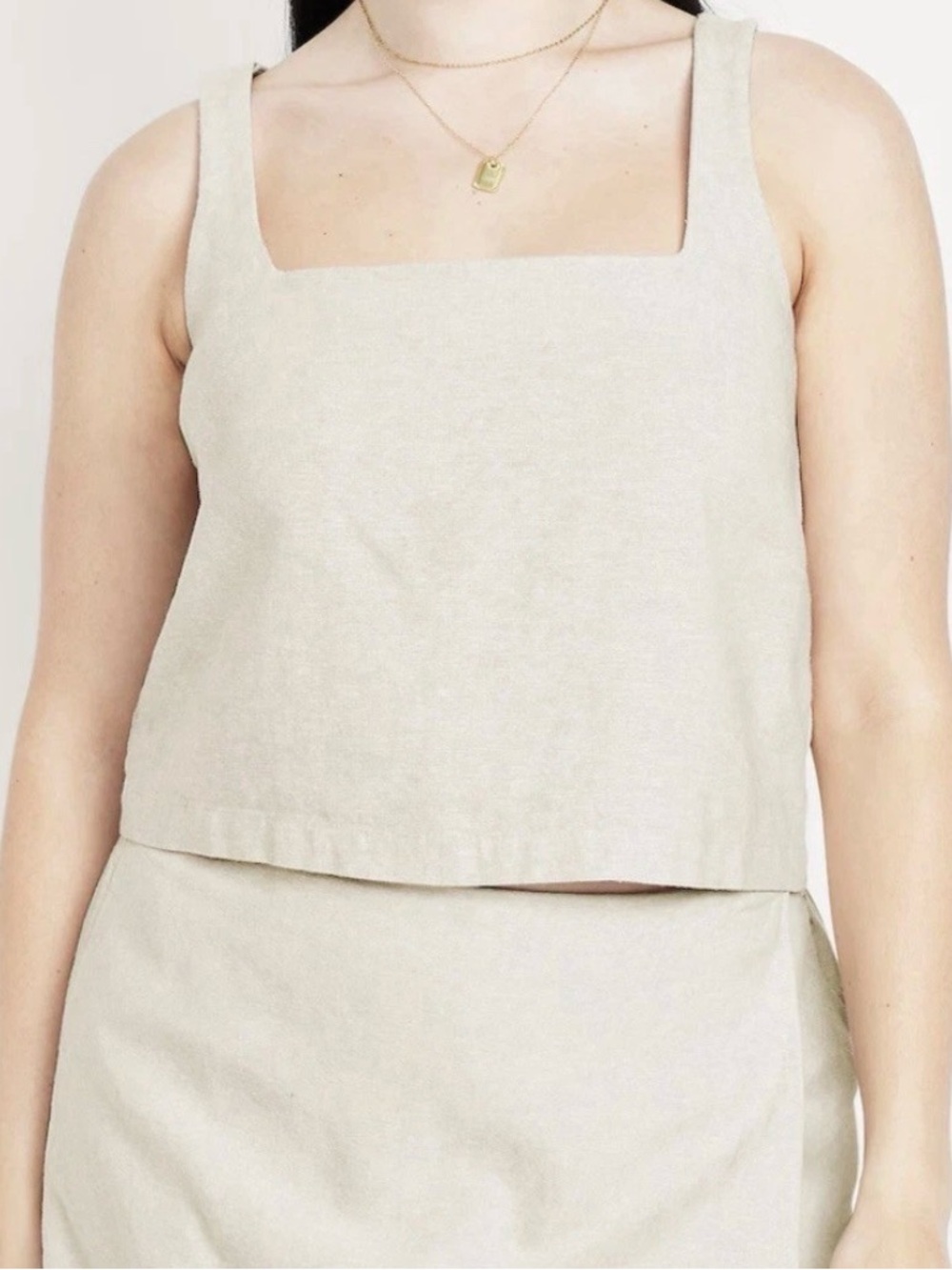NWT Old Navy Crop Tank Top XL Tall Natural Linen Blend Square Neck Minimalist